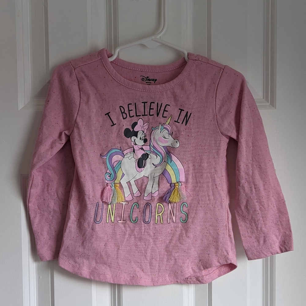 Disney Okie Dokie 2T Minnie Mouse I Believe in Unicorns Long Sleeve T Shirt - Picture 4 of 4